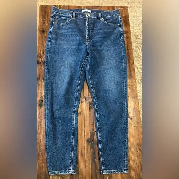 LOFT Modern Denim High Waist Skinny Ankle Jeans, Vintage Dark Wash, Size 32 / 14 - Picture 6 of 12